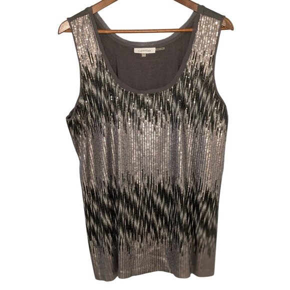 Calvin Klein XL Gray Silver Sequined Tank Top Party Holiday Christmas - Picture 1 of 10